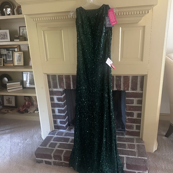 MacDuggal Dark Green Sequined Evening Gown